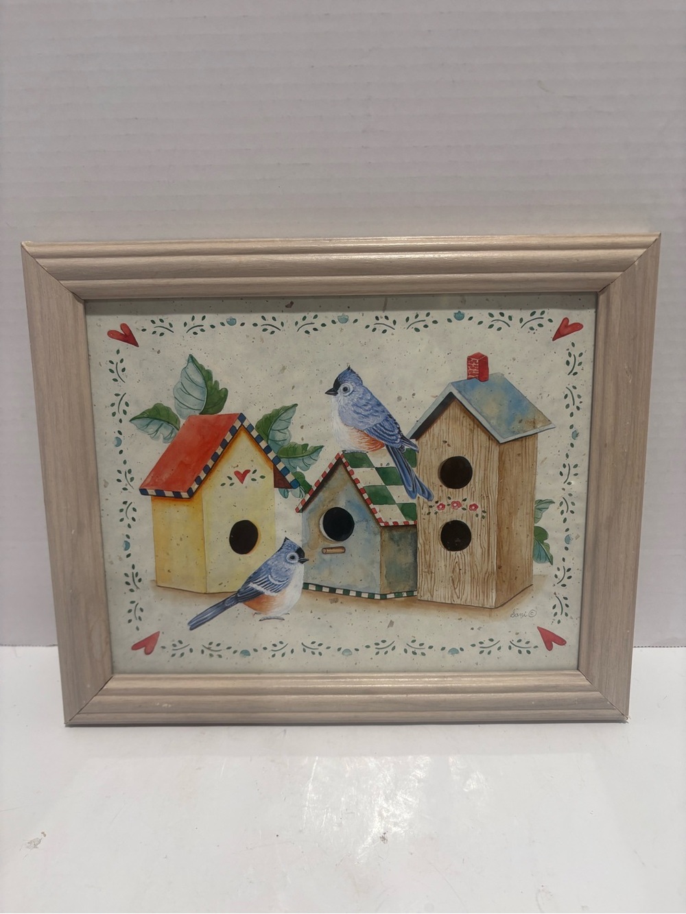 Framed Art Print “Birds and Birdhouses” 11.5”x9.5”